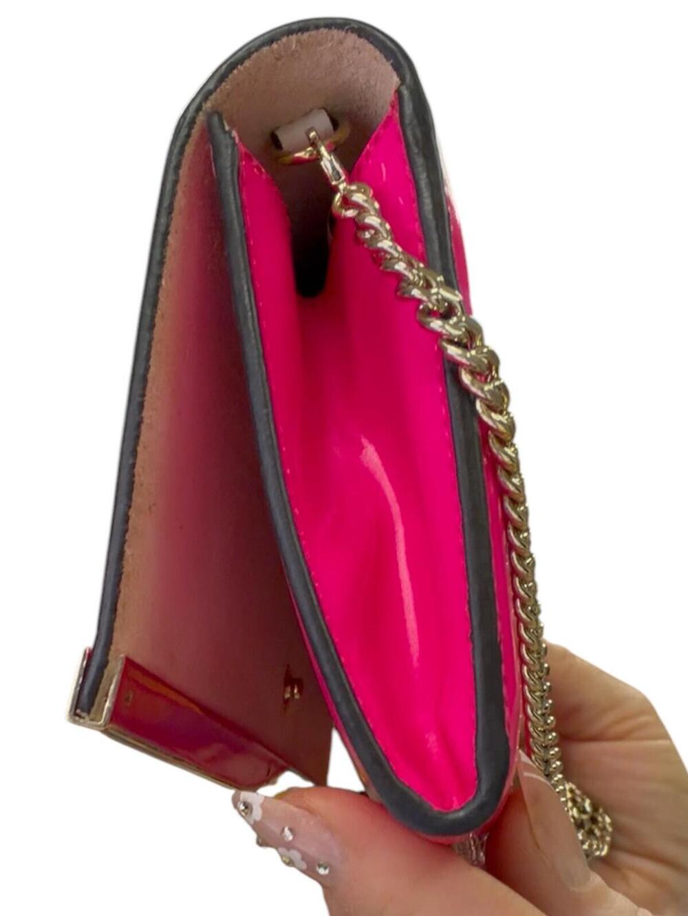 Jimmy Choo Milla Neon Pink Patent Leather Clutch with Chain Strap - Picture 11 of 15